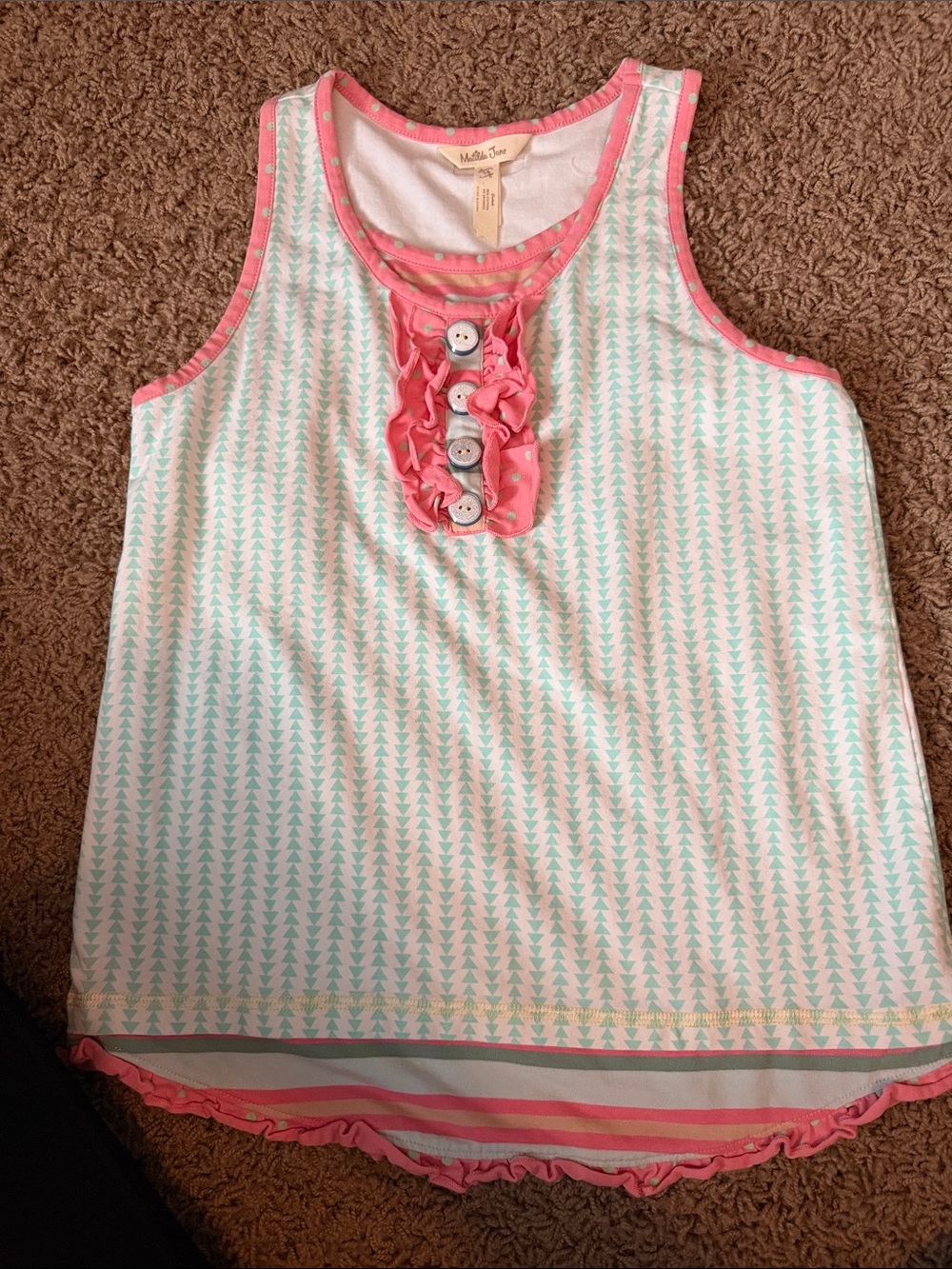 Matilda Jane Mint & Pink Ruffle Tank Top